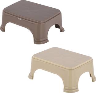 HOMESTIC Pack of 2 Durable Bathroom Stool for Bathing for Home | Plain - Beige & Brown Stool
