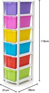 ankush 6 Compartments MULTI-COLOR Plastic Free Standing Chest of Drawers|Home Plastic Kitchen Cabinet