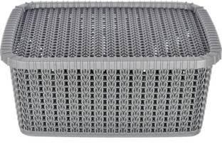 Heart Home Plastic Multipurposes Large M 20 Plastic Basket, Organizer With Lid (Grey) -46HH070 Storage Basket
