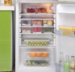 Dipzon villa Plastic Fridge Storage Basket Box Freezer Containers Food Dry Fruit Vegetables 1500ml Storage Basket