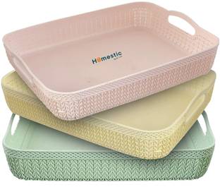 HOMESTIC Plastic Q-4 3 Pieces Plastic Large Size Net Storage Basket For Office With Handle,Multi Storage Basket