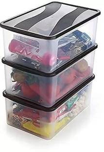 Radhe Krishna Polypropylene Plastic 3 Pieces Medium Size Multipurpose Solitaire Fridge Boxes (Pack of 3) Storage Basket