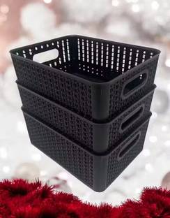 Angelware Plastic Multipurpose Plastic Baskets Home/Kitchen Storage Basket Pack of 3 Baskets Storage Basket