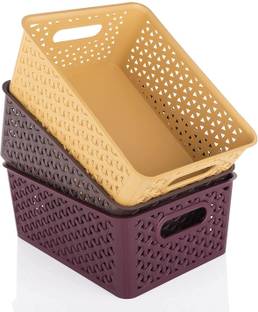 SHREE SADGURU CREATION Plastic Plastic 3 Pieces Medium Size Multipurpose Storage Basket Storage Basket