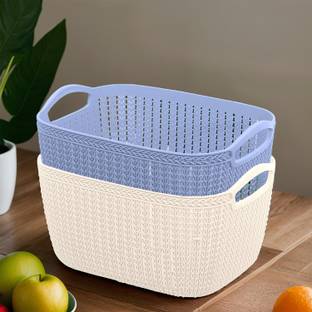 HOMESTIC Plastic Flexible Kitchen Storage Baskets|Pack of 2 (Cream & Grey) Storage Basket
