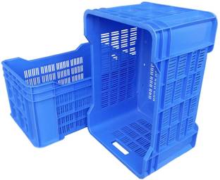 Singhal Plastic Multipurpose Rectangular 2 Storage Crates 54 x 36 x 29 CM Heavy Duty Crate Storage Basket