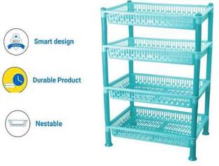 NEWON 4 Layer Kitchen Stand Fruits & Vegetable Rack Storage Stand Kitchen Trolley Plastic Kitchen Trolley