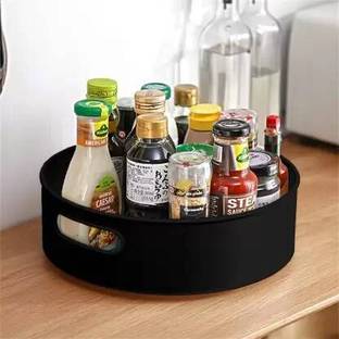 MECHON Plastic 360° Rotating Kitchen Organizer Tray Multi-Purpose Revolving tray (Black) Storage Basket