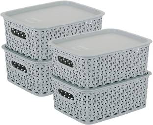 KOLORR Plastic Premium Elite Baskets Small with 4 Lids - Daiso Grey Storage Basket