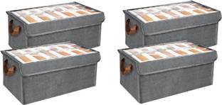 Greeva Polyester Cloth Storage/Wardrobe Organizer with Transparent Lid Collapsible Fabric Shelf Storage Basket