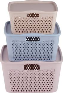 Sukhson India Plastic Multipurpose Storage Baskets With Lid For Home & Kitchen Storage Basket