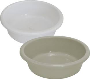 KUBER INDUSTRIES Plastic Unbreakable Plastic Multiuses Basket ,6 Ltr-Pack of 2 (White & Grey) Storage Basket