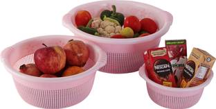 Flipkart SmartBuy Plastic Round Kitchen Fruit and Vegetable Baskets for Storage (Pink) Storage Basket