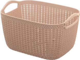 KUBER INDUSTRIES Plastic Unbreakable Plastic Multipurpose Large Size Flexible Storage Baskets/Fruit Vegetable Kitchen Organizer with Handles (peach) - CTKTC30615 Storage Basket