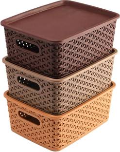 VR Plastic Plastic 3 Pieces Medium Size Multipurpose Solitaire Storage Basket (Pack of 3) Storage Basket