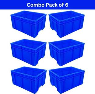 MPL Plastic Multipurpose Plastic Blue Crate 40x30x22CM for Vegetable Fruit Milk Storage 6Pcs Storage Basket