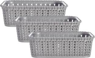 Heart Home Plastic Multipurposes Small M 15 Plastic Basket, Organizer-Pack of 3 (Grey) -46HH0122 Storage Basket