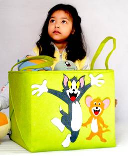 CELASTRINA Polyester Kids Cute Tom Jerry Felt box | Large Organizer for Toys, Clothes & Books Storage Basket