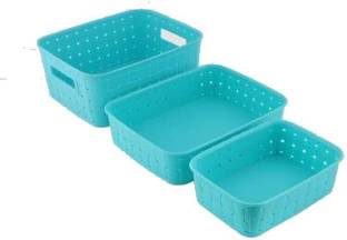 TradeVast Plastic Smart Baskets for Storage Set of 3 Pieces,Sky Blue Storage Basket