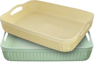 कुबेर इंडस्ट्रीज़ Q-4 Unbreakable 2 Pieces Plastic Multipurpose Large Size Flexible Storage Baskets/Fruit Vegetable Bathroom Stationary Home Basket with Handles स्टोरेज बास्केट