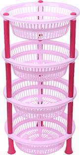 KUBER INDUSTRIES Plastic Plastic 4-Tier Multi-Purpose Round Storage Basket, Organizer, Shelf Rack (Pink) Storage Basket