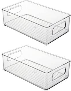 HOUSE OF QUIRK Plastic Plastic Storage Bins for Pantry, Refrigerator-26LX15.5WX8H Cm Storage Basket