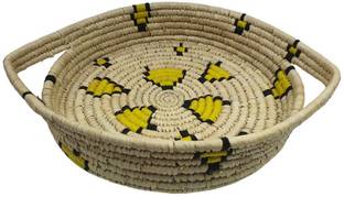 Maatir Borosilicate Glass Hand Woven Sabai Grass Leopard Patterned Tray/Basket with Handles Storage Basket