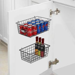 SMART SLIDE Stainless Steel Stainless Steel Multipurpose Use Wire Storage Basket With Handle (Pack of 2) Storage Basket