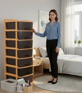 Surety for Safety Plastic 7 Layer Brown Plastic Drawer For Clothes:Versatile Cupboard Free Standing Storage Basket