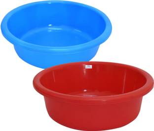 Heart Home Plastic Unbreakable Plastic Knead Dough Basket/Basin Bowl 6 Ltr- Pack of 2 (Blue & Red) Storage Basket