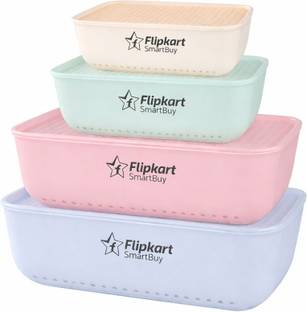 Flipkart SmartBuy Plastic Combo Of 4 Small Size Attractive Color Basket with Lid Plastic Box Organiser for Home Kitchen Storage Basket Storage Basket