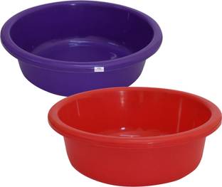 Heart Home Plastic Unbreakable Plastic Knead Dough Basket/Basin Bowl 6 Ltr- Pack of 2(Purple & Red) Storage Basket