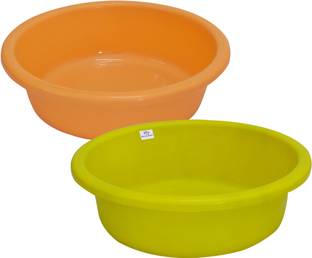 Heart Home Plastic Unbreakable Plastic Knead Dough Basket/Basin Bowl 6 Ltr- Packof 2 (Yellow&Green) Storage Basket