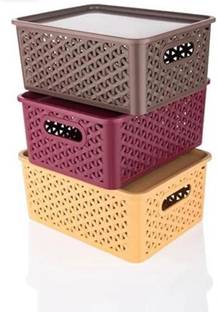 Hardin Plastic Premium Multipurpose Solitaire Storage Basket with Lid 3 Pieces Extra Small Size Storage Basket