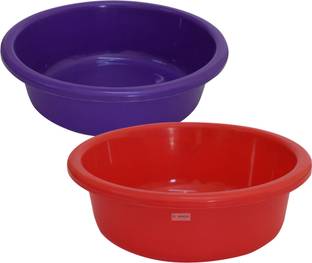 HOMESTIC Plastic Multiuses Plastic Knead Dough Basket/Basin Bowl 6 Ltr- Pack of 2 (Purple & Red) Storage Basket