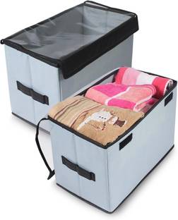 PrettyKrafts Polyester Storage box/Toy Organizer/Storage organizer with Transparent Lid Set of 3 Storage Basket