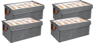 Greeva Polyester Cloth Storage/Wardrobe Organizer with Transparent Lid Collapsible Fabric Shelf Storage Basket