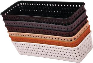 FlatKitch Plastic Multipurpose Desk Organizer Tray Office Drawer, size 23L 8W 5H cm(Pack of 6) Storage Basket