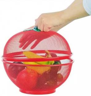 ENTRYZONE Stainless Steel Apple Shape Fruit & Vegetable Basket With Protective Lid Storage Basket