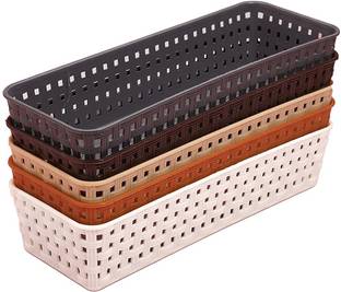 Nabhya Plastic Space 4 Pieces Multipurpose Plastic Storage Basket, Multicolor, Small Size Storage Basket