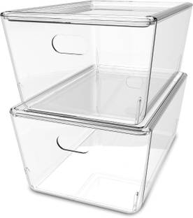 Randal Plastic Transparent Baskets for Storage with Handle & Lid for Kitchen,Hospital, Wardrobe Storage Basket