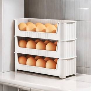 DNkitch Plastic 30 Grid Egg tray for Refrigerator 3-Layer Egg Storage for Refrigerator Door Storage Basket