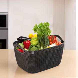Heart Home Plastic (5 LTR) Multi-Purpose Plastic Basket for Storage Q5 | Brown Storage Basket