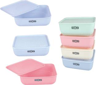 Nabhya Plastic Combo Of 4 Small Multipurpose Basket Storage With Lid Plastic for Home Kitchen Storage Basket