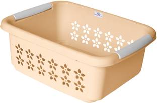 Heart Home Plastic Rectangle Shape Plastic Storage Basket Small (Beige) Storage Basket