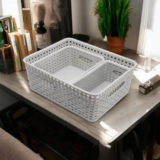 Jaycee Plastic Multipurpose Premium Sturdy Storage Baskets Organiser for Kitchen | Office | Stationery | Cosmetics|Bathroom Storage Basket