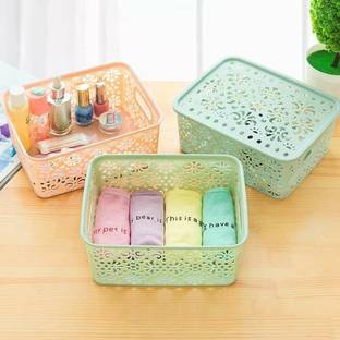 स्कीज़ोन Plastic Tapered Hollow Basket Storage Box/Cloths Organizer/Basket and Holding Space for Kitchen, Utility, Living Room, Kids Room, Bedroom, Bathroom, Office Basket Storage स्टोरेज बास्केट