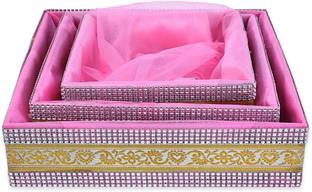 LINE 'N' CURVES Wooden Decorative Square Empty Basket, Wedding Engagement Gift Packaging Hamper Tray Storage Basket