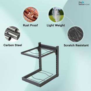 The Better Home Carbon Steel Buckle Type Pot Rack(Black)|Stackable Kitchen Basket|Carbon Steel Basket|2-Layer Storage Basket