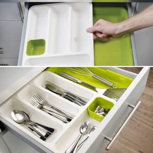 VeleSolv Plastic Expandable Tray Drawer Storage Utility Organizer Drawer Store Cutlery Tray Storage Basket